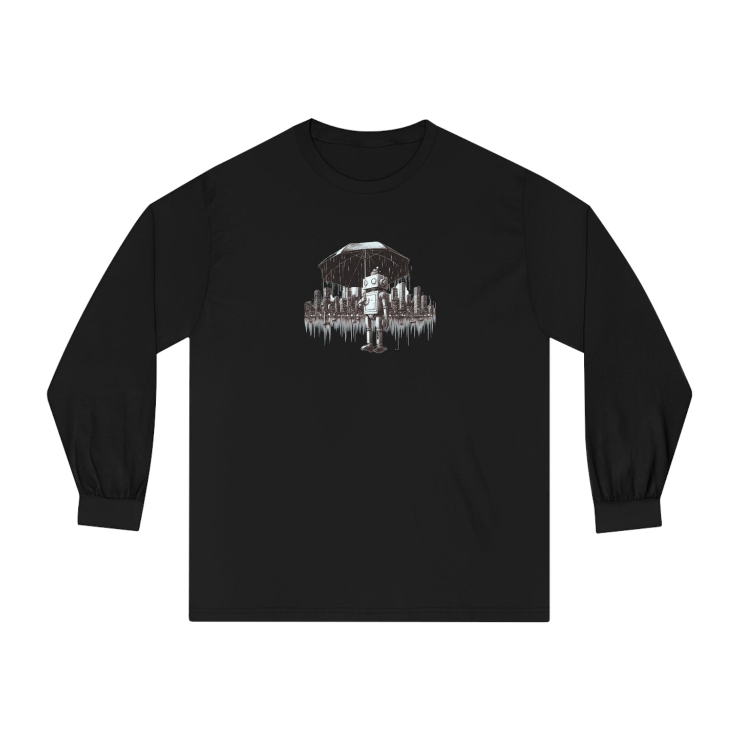 Robot in the Rain Long Sleeve T-Shirt: Embrace Solitude and Self-Contemplation