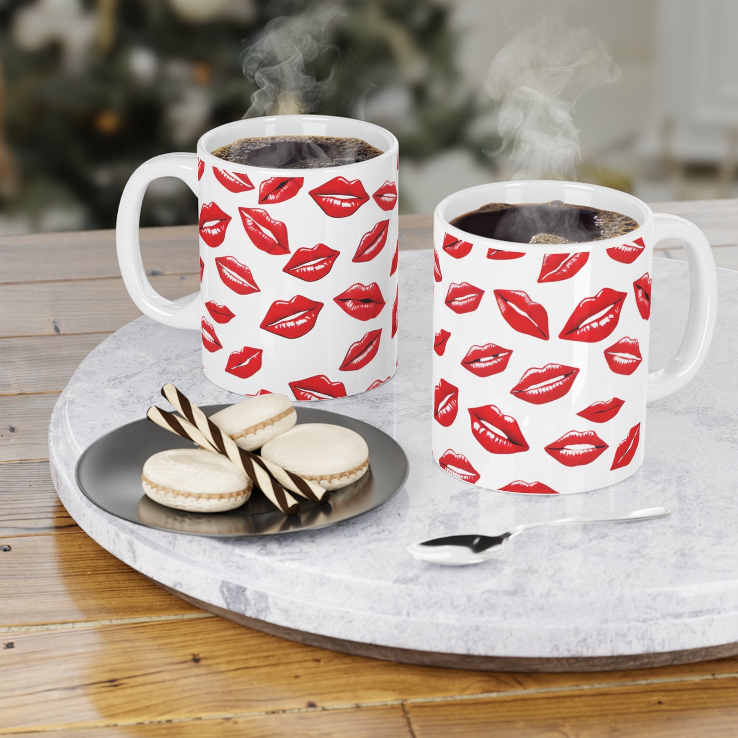 Lipstick Kisses for Your Morning Bliss Mugs (11oz\15oz\20oz) Lipstick Mug Gift for Her Girlfriend Wife Mothers Office Coworker All Occasions