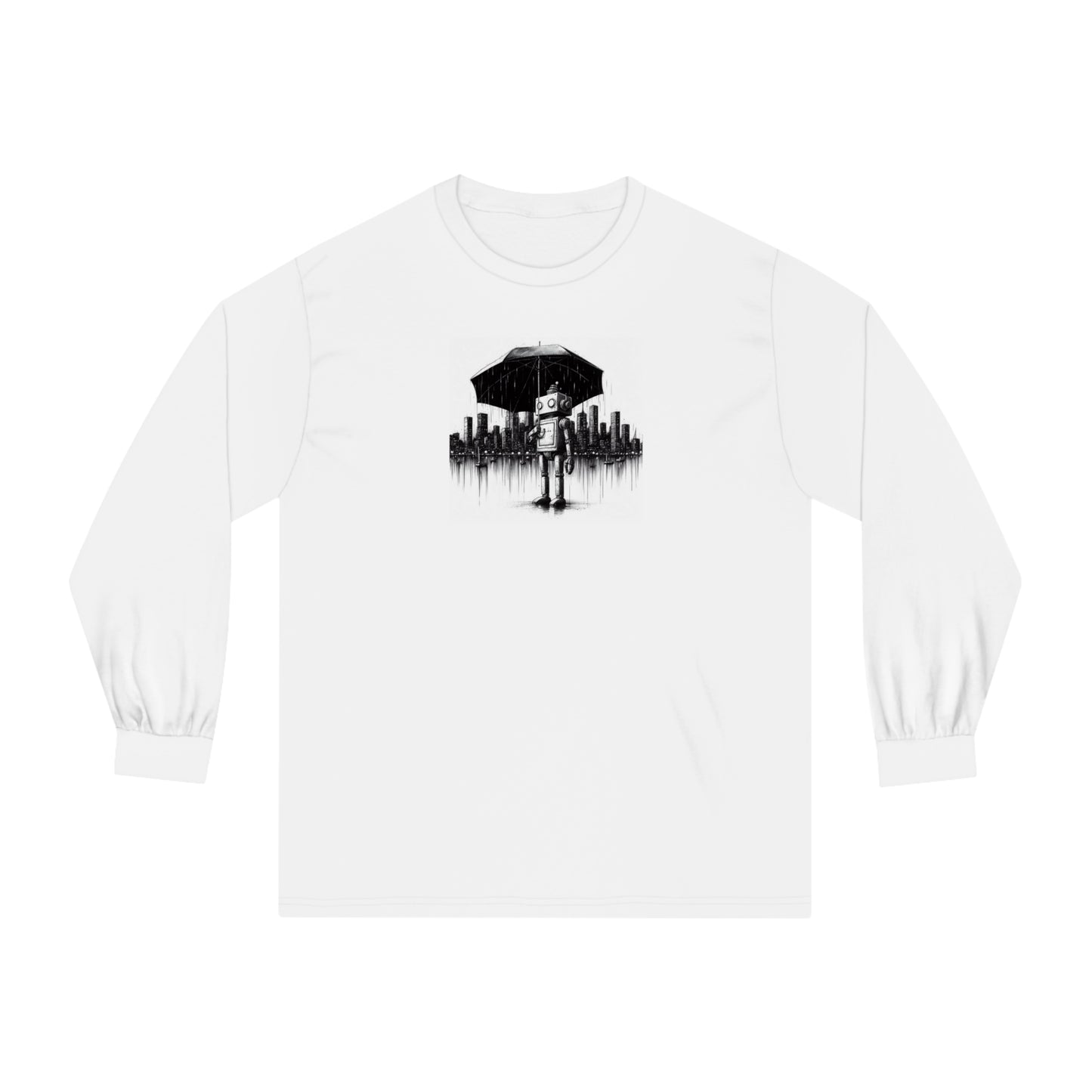 Robot in the Rain Long Sleeve T-Shirt: Embrace Solitude and Self-Contemplation