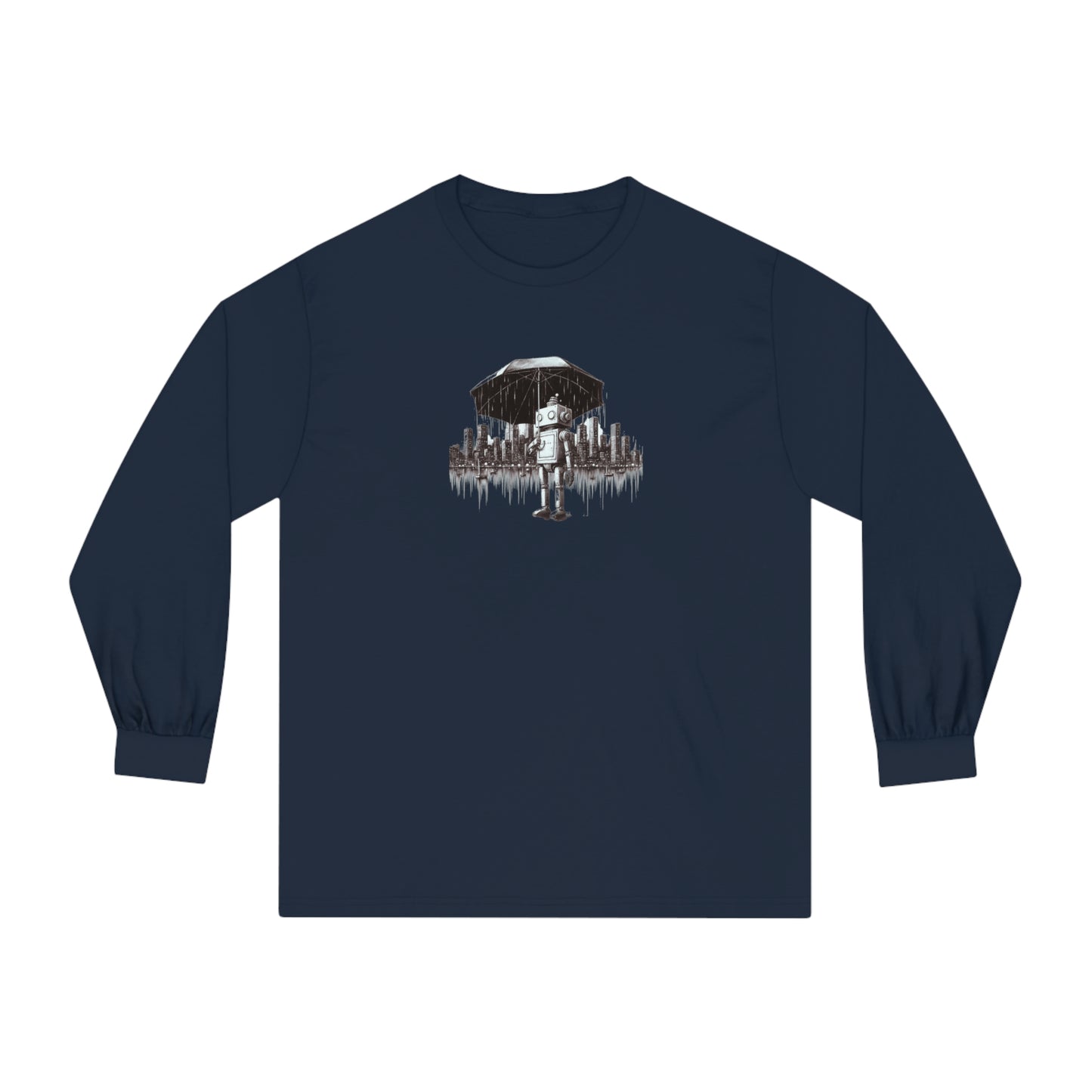 Robot in the Rain Long Sleeve T-Shirt: Embrace Solitude and Self-Contemplation