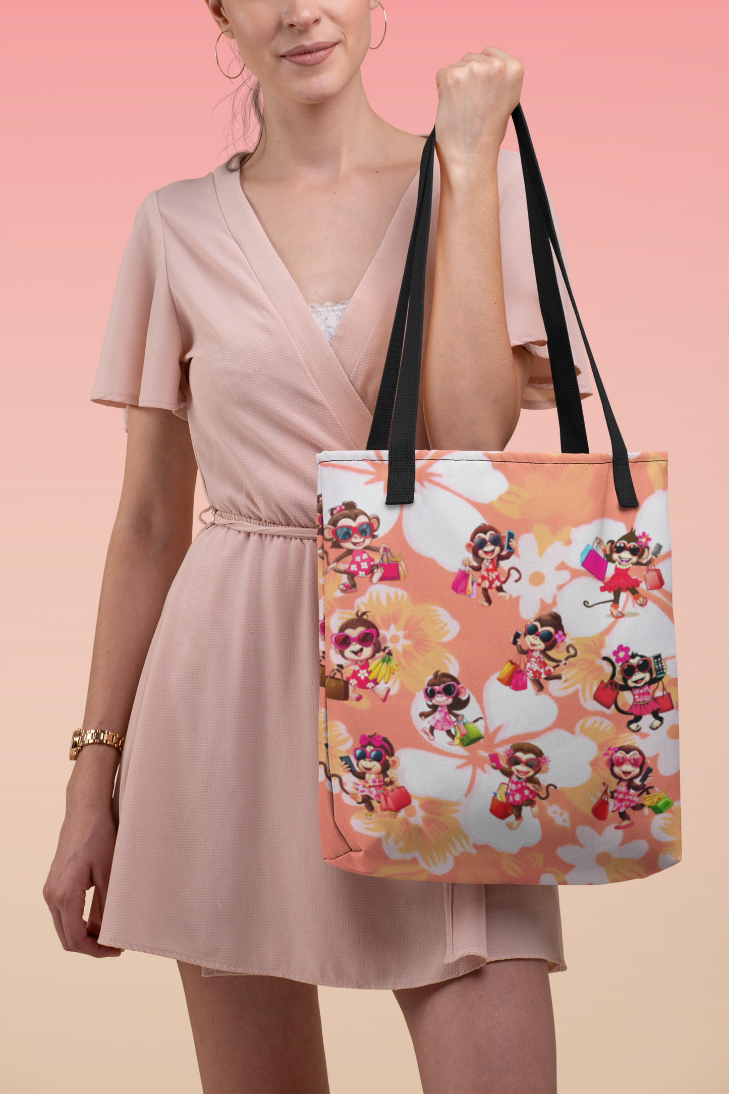 Floral Hawaiian Monkey Tote Bag | Groceries, Gym, Beach, Shopping Tote | Environmentally Friendly, Recycle, Reuse