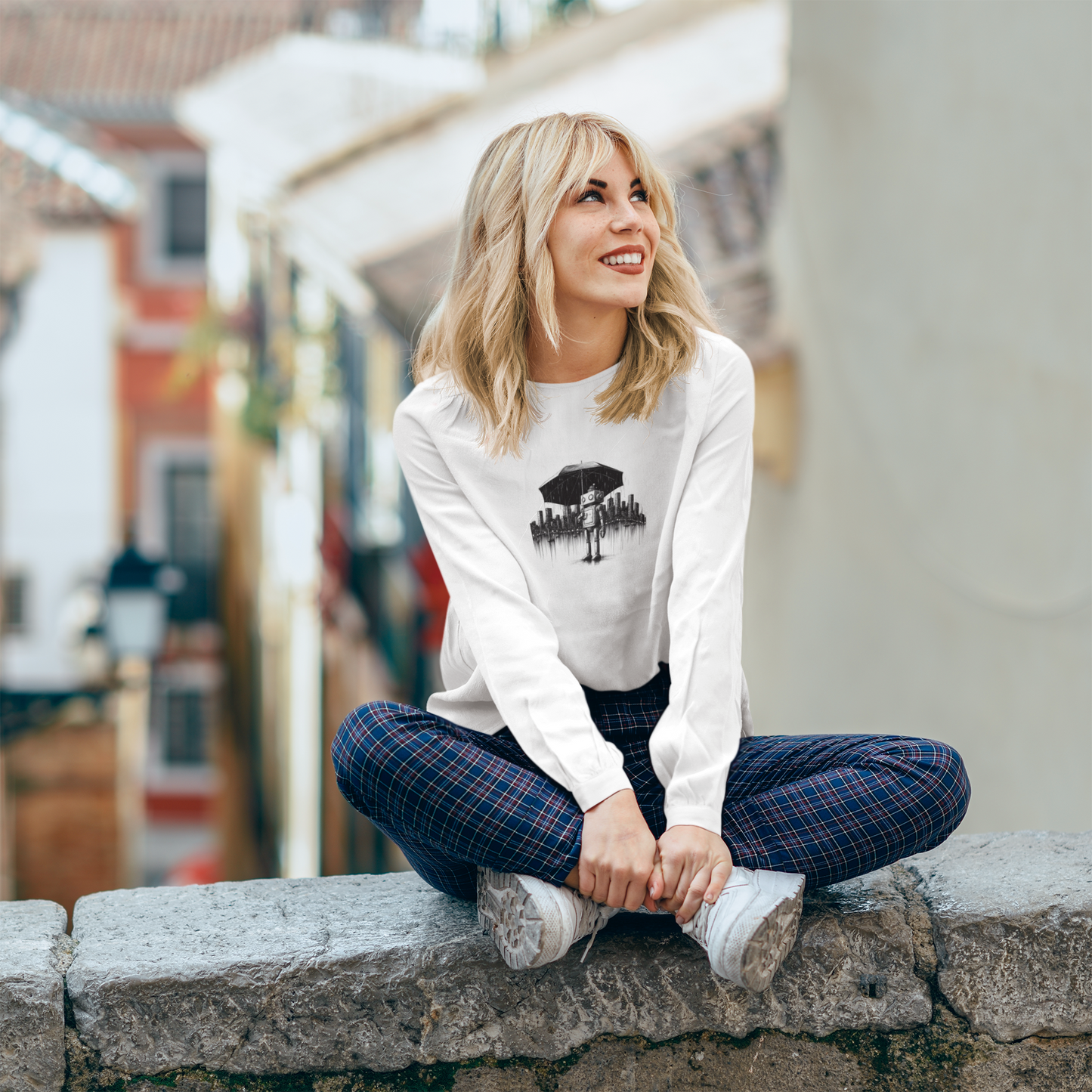 Robot in the Rain Long Sleeve T-Shirt: Embrace Solitude and Self-Contemplation