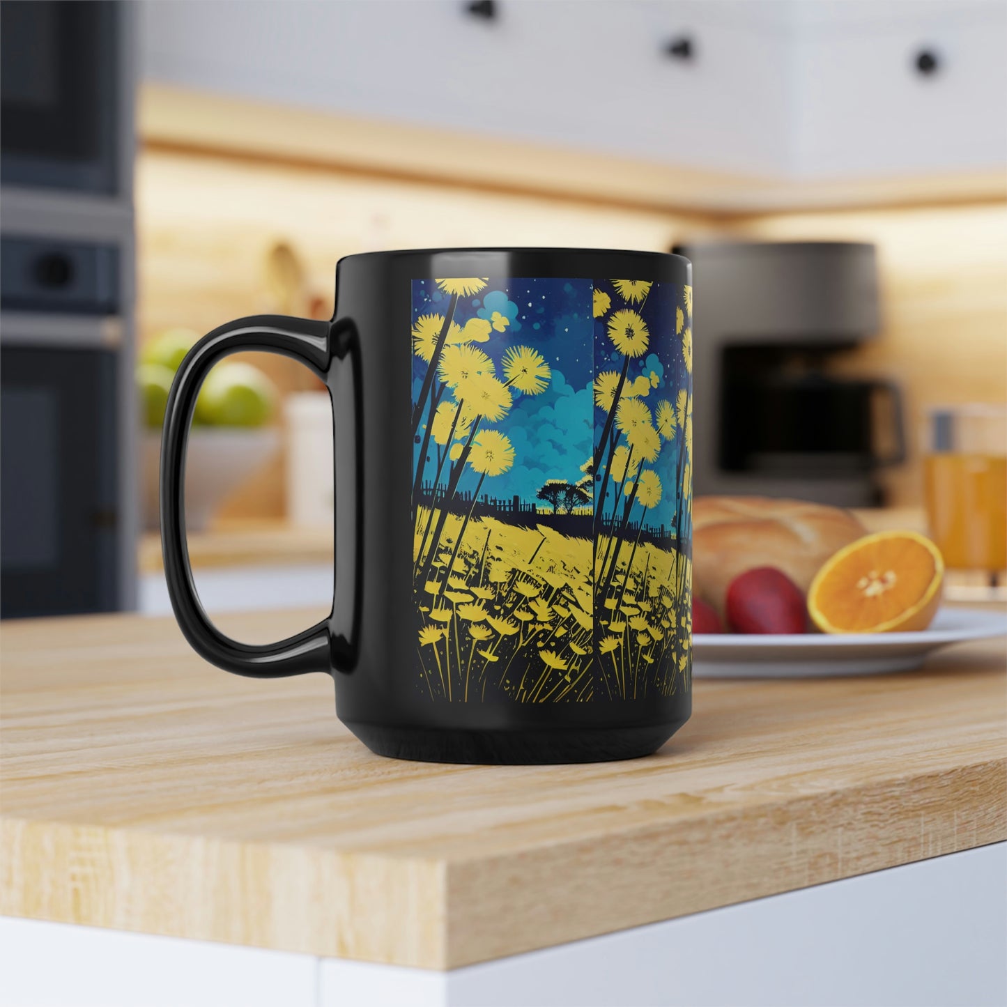 Floral Gift Mug | Dandelion & Stars Night Sky Mug | Flowers and Stars Mug