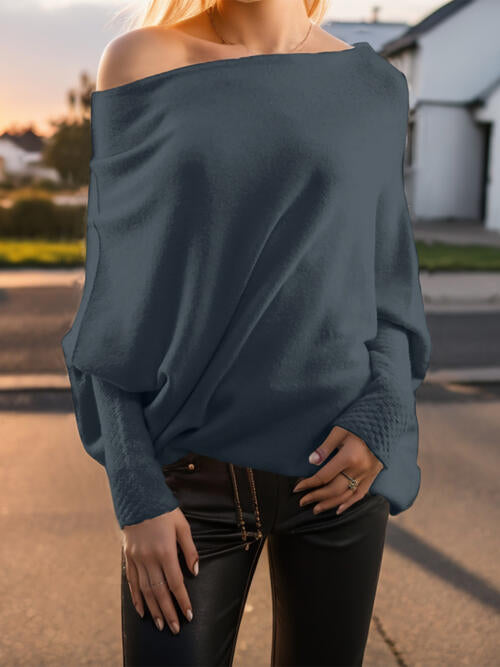 Women's Texture Long Sleeve Asymmetrical Sweater
