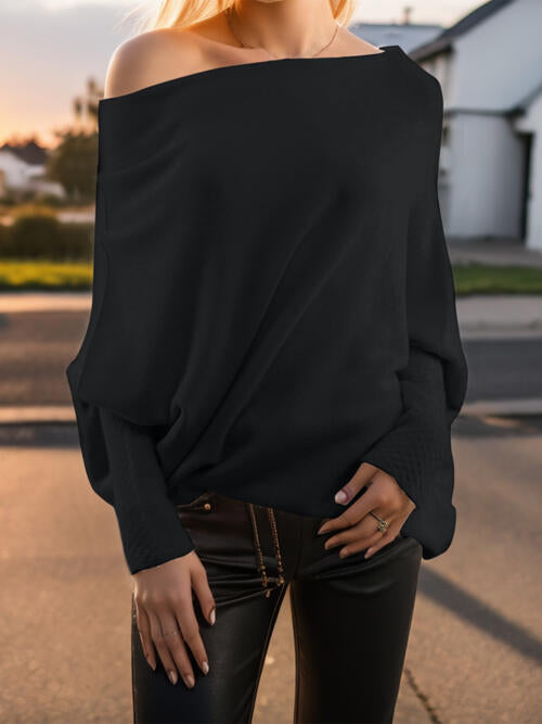 Women's Texture Long Sleeve Asymmetrical Sweater