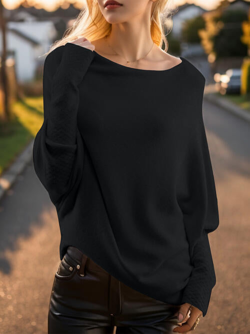 Women's Texture Long Sleeve Asymmetrical Sweater