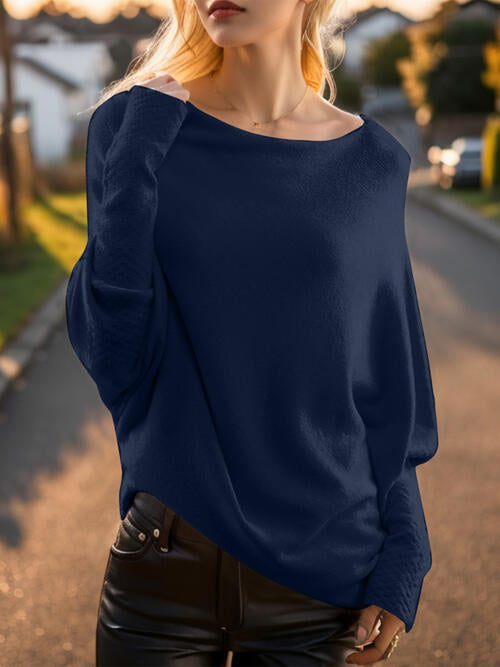 Women's Texture Long Sleeve Asymmetrical Sweater