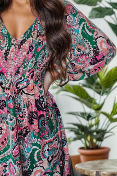 Colorful Paisley Print V-Neck Long Sleeve Mini Dress | Spring, Summer Dress | Hangout Dress | Streetwear | Party Dress | Casual Dress
