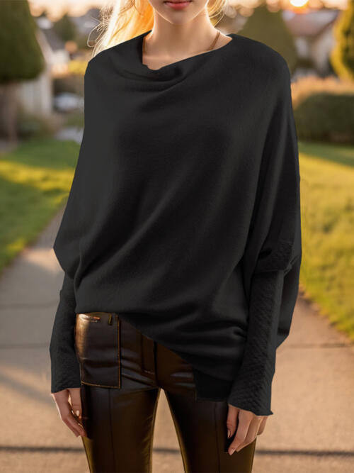 Women's Texture Long Sleeve Asymmetrical Sweater