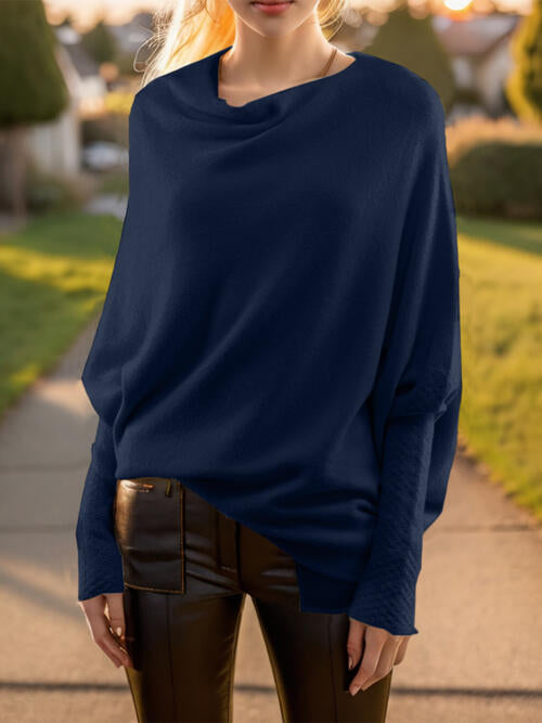 Women's Texture Long Sleeve Asymmetrical Sweater