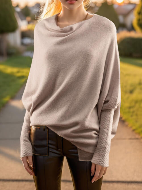 Women's Texture Long Sleeve Asymmetrical Sweater