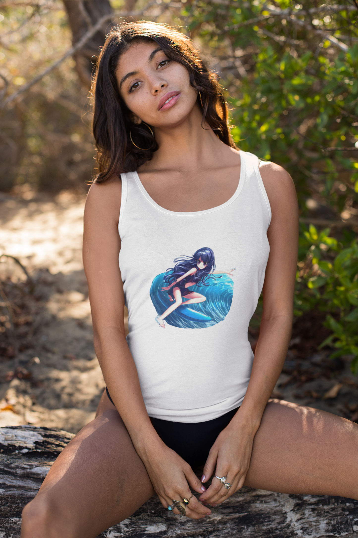 Surfer Girl Anime Tank Top | Beach Surf Tee | Summer Casual Hangout Tee