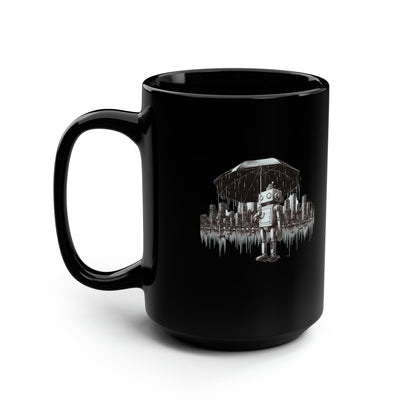 Robot in the Rain Black Mug, 15oz/Coffee Lovers/Gift Mug