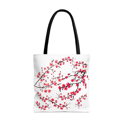 Red Cherry Blossom Renewal Tote Bag | Groceries, Gym, Beach, Shopping Tote | Environmentally Friendly, Recycle, Reuse