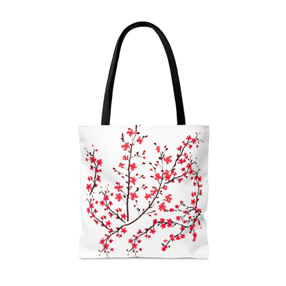 Red Cherry Blossom Renewal Tote Bag | Groceries, Gym, Beach, Shopping Tote | Environmentally Friendly, Recycle, Reuse