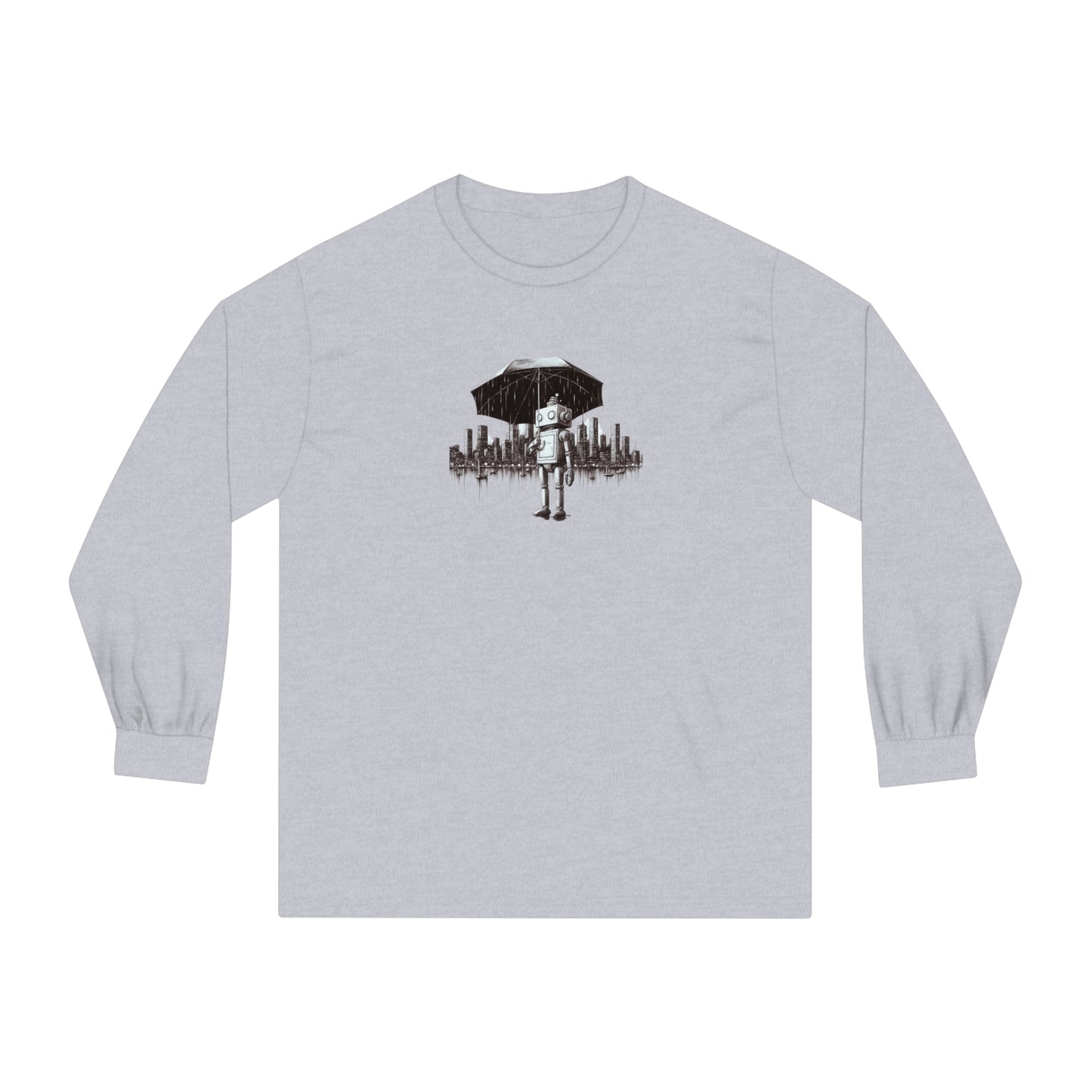 Robot in the Rain Long Sleeve T-Shirt: Embrace Solitude and Self-Contemplation