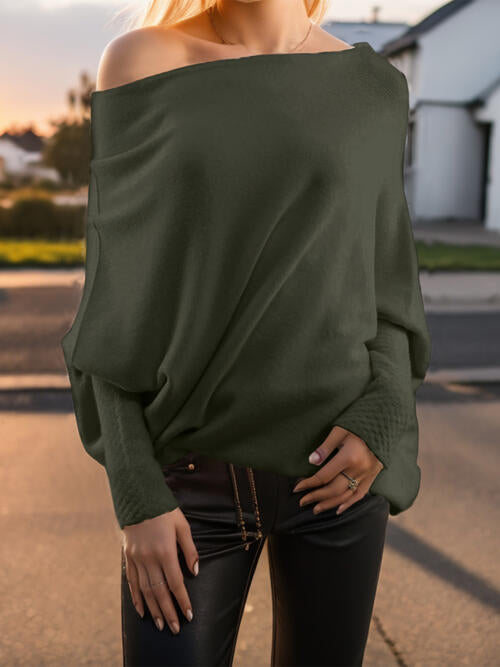 Women's Texture Long Sleeve Asymmetrical Sweater
