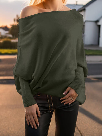 Women's Texture Long Sleeve Asymmetrical Sweater