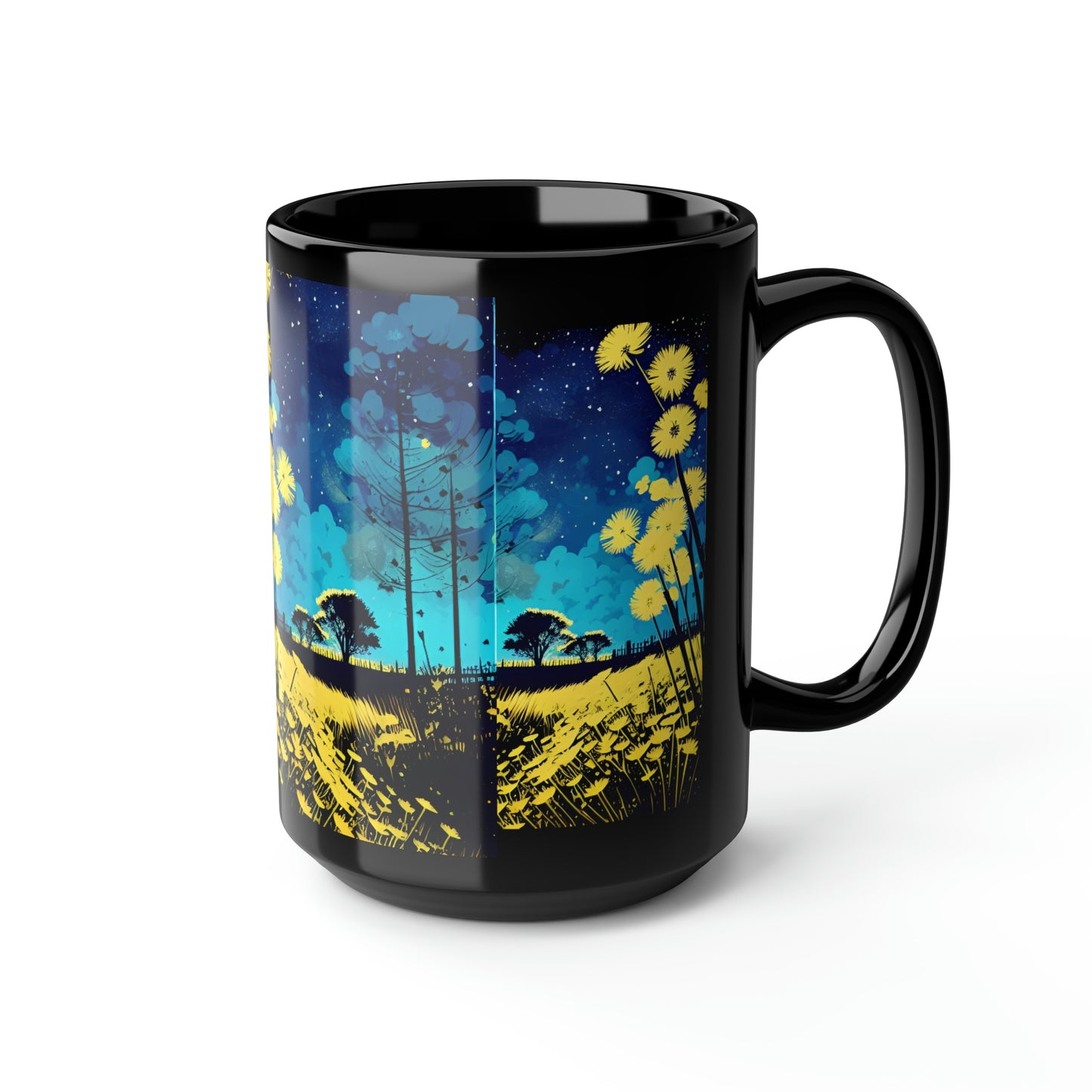 Floral Gift Mug | Dandelion & Stars Night Sky Mug | Flowers and Stars Mug