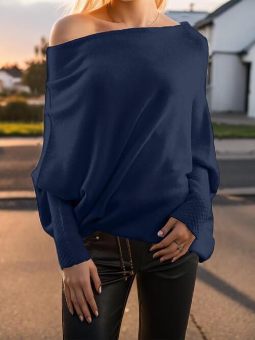 Women's Texture Long Sleeve Asymmetrical Sweater