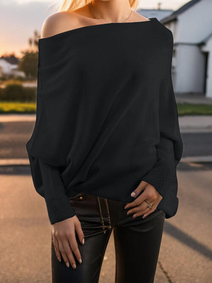 Women's Texture Long Sleeve Asymmetrical Sweater