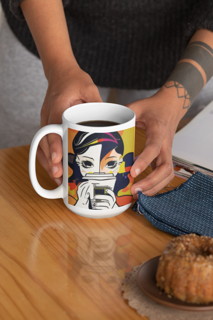 Girl with Coffee. Sip in Style With Our Colorful Mug! 11oz | Coffee Lovers