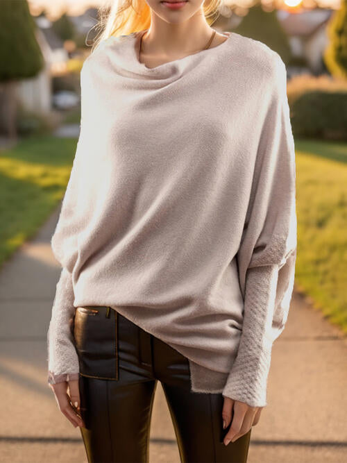 Women's Texture Long Sleeve Asymmetrical Sweater