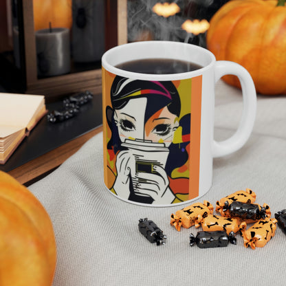 Girl with Coffee. Sip in Style With Our Colorful Mug! 11oz | Coffee Lovers
