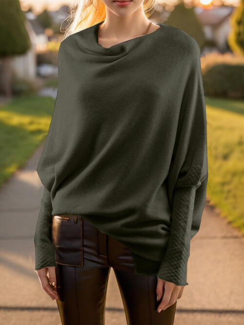 Women's Texture Long Sleeve Asymmetrical Sweater