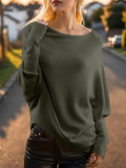 Women's Texture Long Sleeve Asymmetrical Sweater
